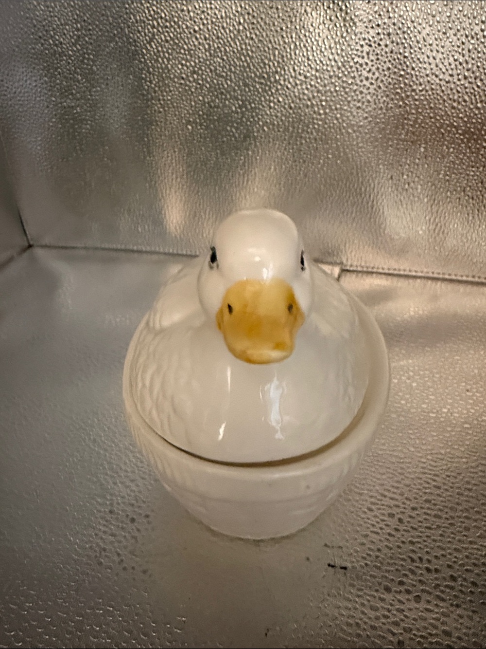 Vintage Adorable Ceramic Duck covered Casserole Dish with lid and spoon.